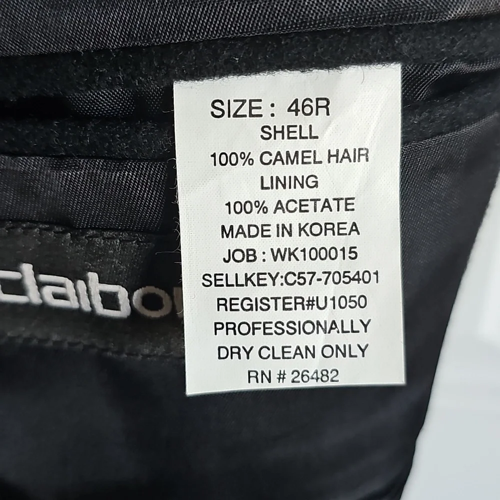 CLAIBORNE 100% Camelhair Men's Black‎ Sports Coat Size 46